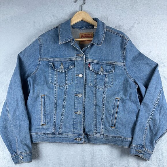 Levi Strauss & Co Denim Jacket Front Button Long Sleeves Womens Blue Size XXL - Picture 1 of 12